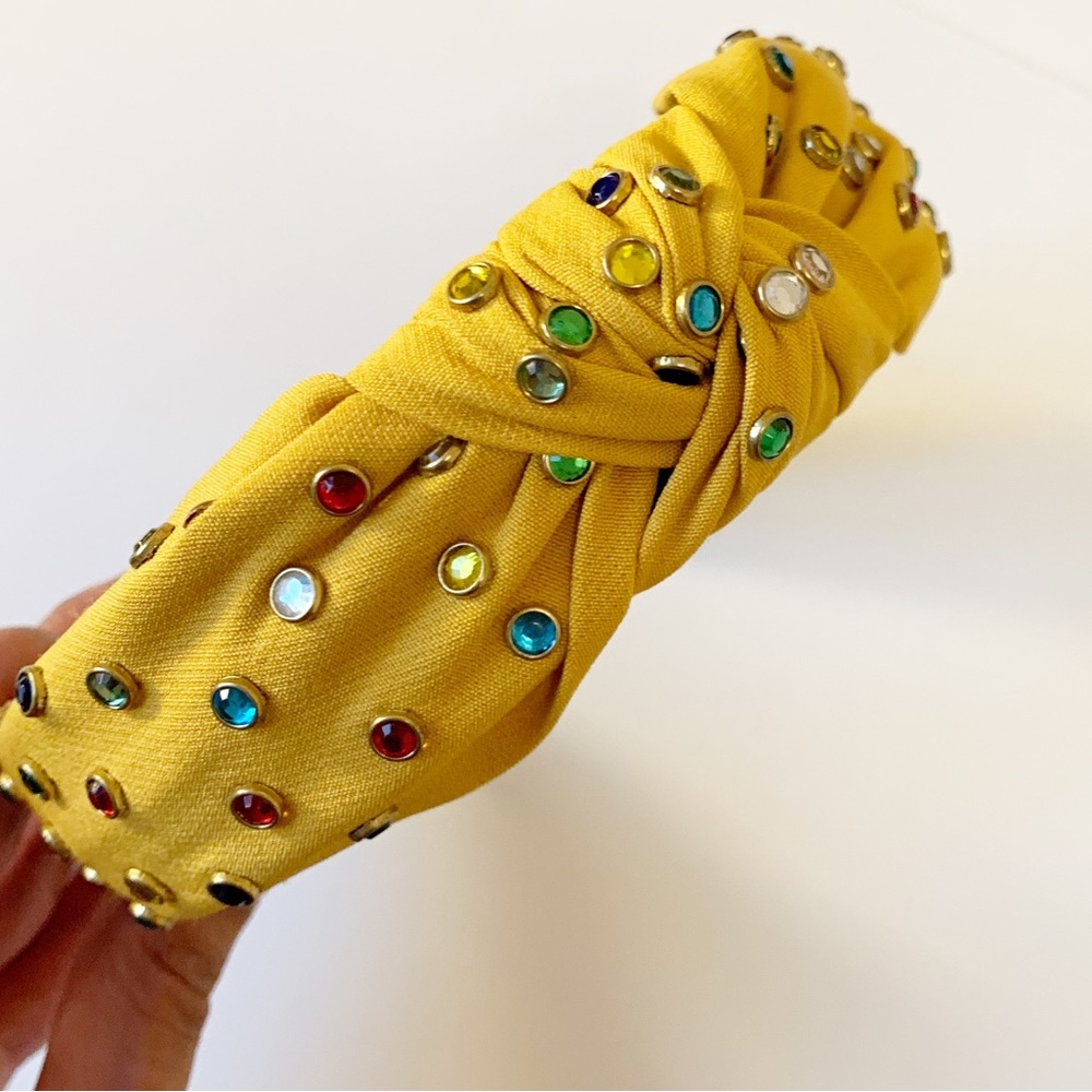 Knotted Headband Yellow Multi Coloured Rhinestones - Picture 2 of 7